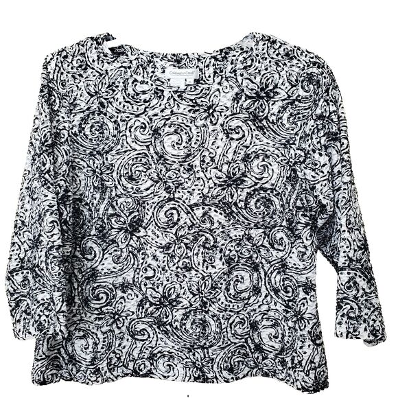 Coldwater Creek Crinkle Textured 3/4 Sleeve Scroll Print Blouse Size XL - Picture 1 of 5